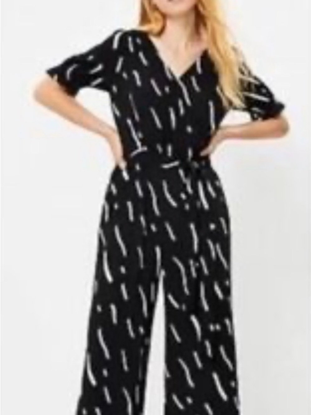 LOFT Black Jumpsuit with White Abstract Print